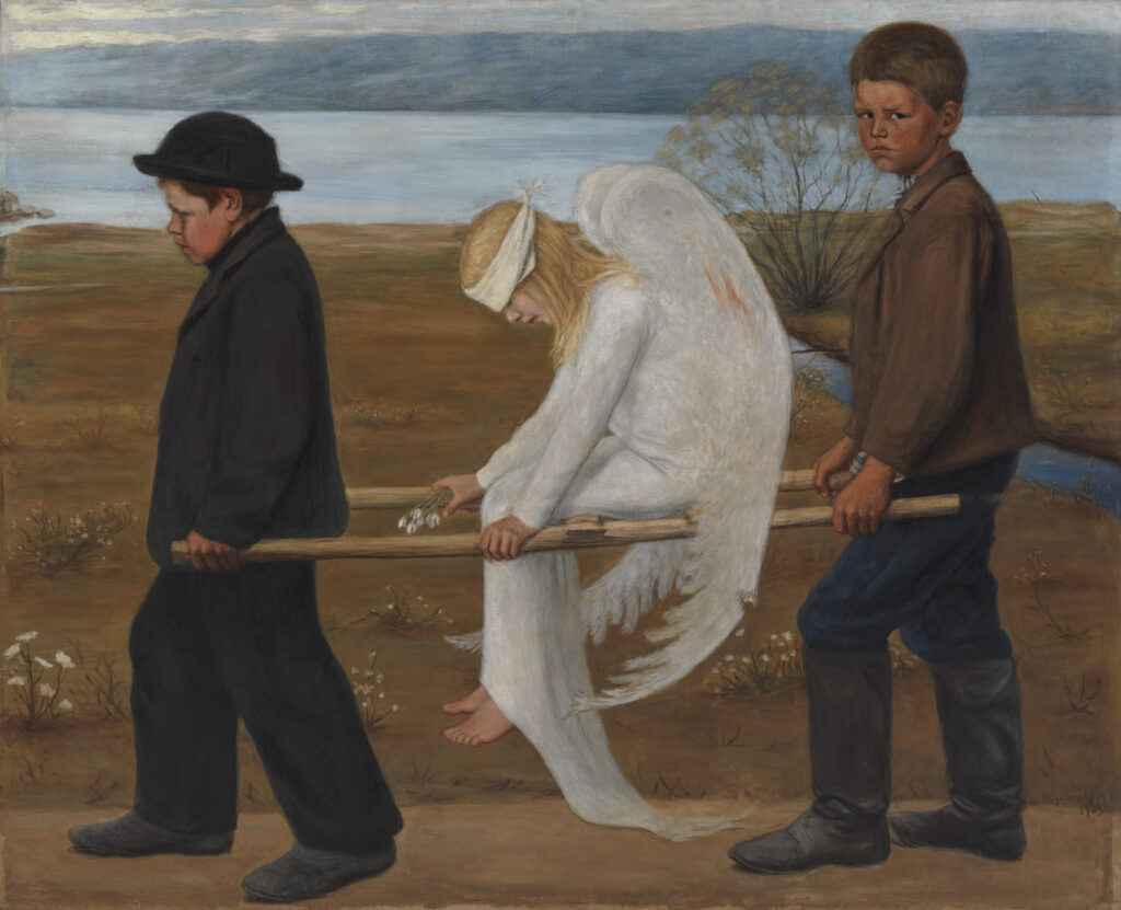 Hugo Simberg: Såra engel. 1903. Olje på lerret. 127 x 154 cm. Foto: Det Finske Nasjonalmuséet / Hannu Aaltonen.
